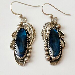 Vintage Sterling Silver Earrings Southwestern Signed E DUGGIN Dangle Drop Blue
